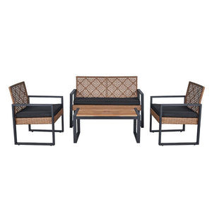 English Elm 4-Piece Outdoor Patio Set Acacia Wood Top Woven Rattan Steel Frame Balcony Lounge W2391P149818