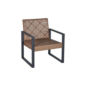 English Elm 4-Piece Outdoor Patio Set Acacia Wood Top Woven Rattan Steel Frame Balcony Lounge W2391P149818