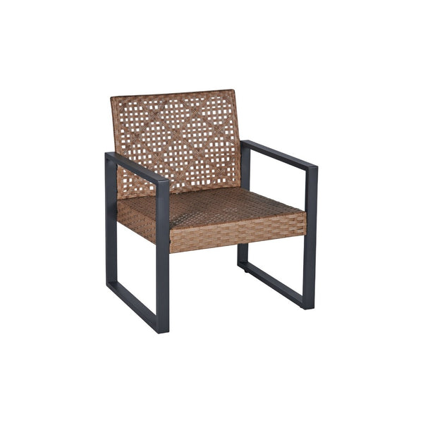 English Elm 4-Piece Outdoor Patio Set Acacia Wood Top Woven Rattan Steel Frame Balcony Lounge W2391P149818