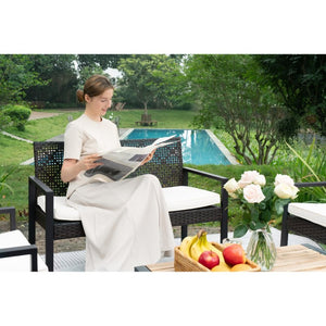 English Elm 4-Piece Outdoor Conversation Set PE Rattan Steel Frame Acacia Wood Patio Seating W2391P149819