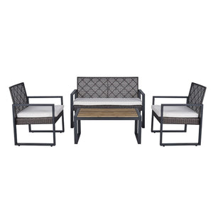 English Elm 4-Piece Outdoor Conversation Set PE Rattan Steel Frame Acacia Wood Patio Seating W2391P149819