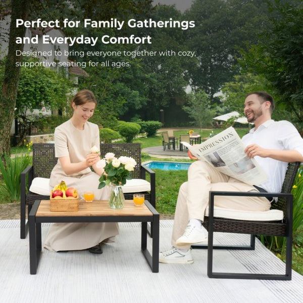 English Elm 4-Piece Outdoor Conversation Set PE Rattan Steel Frame Acacia Wood Patio Seating W2391P149819