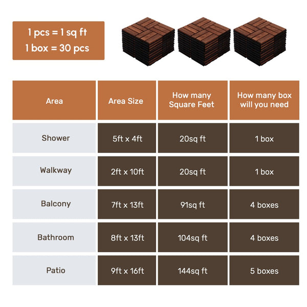 English Elm Acacia Hardwood Interlocking Deck Tiles Checker Pattern Waterproof Outdoor Patio Floor W2391P160126