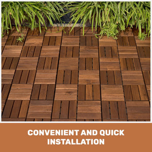 English Elm Acacia Hardwood Interlocking Deck Tiles Checker Pattern Waterproof Outdoor Patio Floor W2391P160126