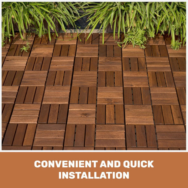 English Elm Acacia Hardwood Interlocking Deck Tiles Checker Pattern Waterproof Outdoor Patio Floor W2391P160126