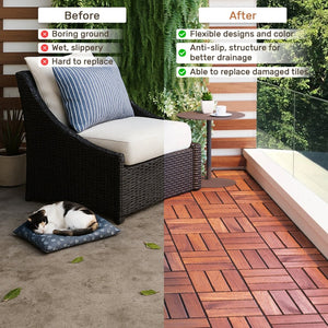 English Elm Acacia Hardwood Interlocking Deck Tiles Checker Pattern Waterproof Outdoor Patio Floor W2391P160126