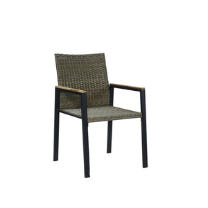English Elm All Weather Seven Piece Acacia Wood Rattan Outdoor Dining Set with Umbrella Port W2391S00002