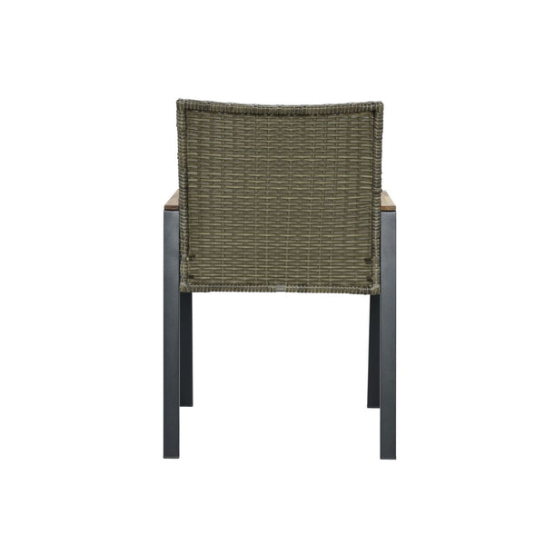 English Elm All Weather Seven Piece Acacia Wood Rattan Outdoor Dining Set with Umbrella Port W2391S00002