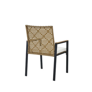 English Elm All Weather Acacia Wood Rattan 5 Piece Outdoor Dining Set with Umbrella Ready Table Yellow W2391S00003