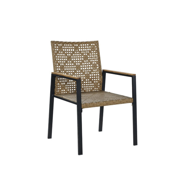 English Elm All Weather Acacia Wood Rattan 5 Piece Outdoor Dining Set with Umbrella Ready Table Yellow W2391S00003