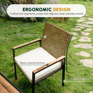 English Elm All Weather Acacia Wood Rattan 5 Piece Outdoor Dining Set with Umbrella Ready Table Yellow W2391S00003