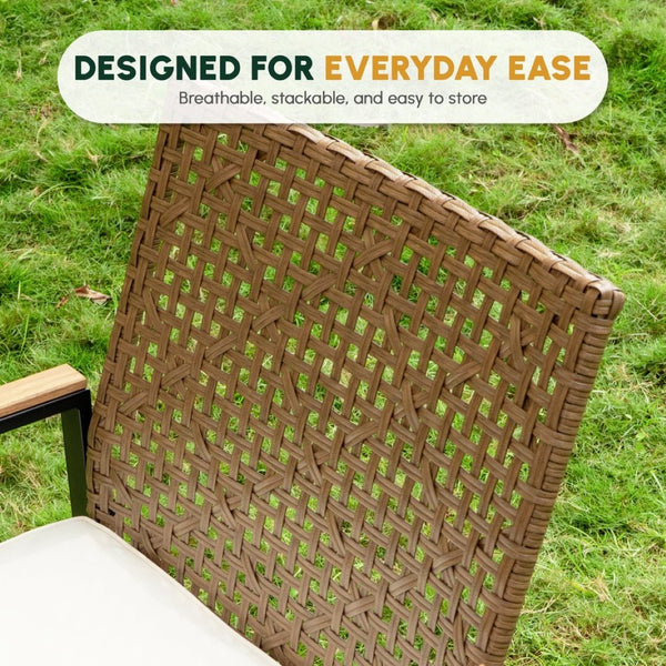 English Elm All Weather Acacia Wood Rattan 5 Piece Outdoor Dining Set with Umbrella Ready Table Yellow W2391S00003