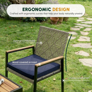 English Elm All Weather Acacia Wood Rattan 5 Piece Outdoor Dining Set with Umbrella Ready Table Light Gray W2391S00004