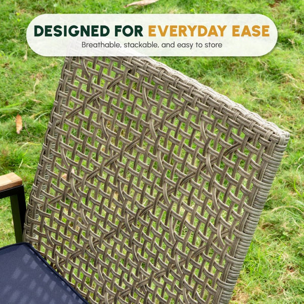 English Elm All Weather Acacia Wood Rattan 5 Piece Outdoor Dining Set with Umbrella Ready Table Light Gray W2391S00004