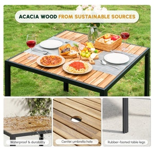 English Elm All Weather Acacia Wood Rattan 5 Piece Outdoor Dining Set with Umbrella Ready Table Light Gray W2391S00004