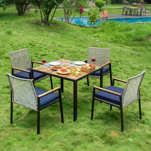 English Elm All Weather Acacia Wood Rattan 5 Piece Outdoor Dining Set with Umbrella Ready Table Light Gray W2391S00004