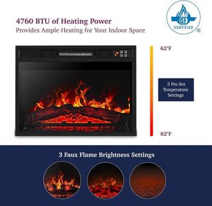 English Elm 23 Inch Electric Fireplace Insert with 3D Infrared Flame Glass View and Remote W2393P195605