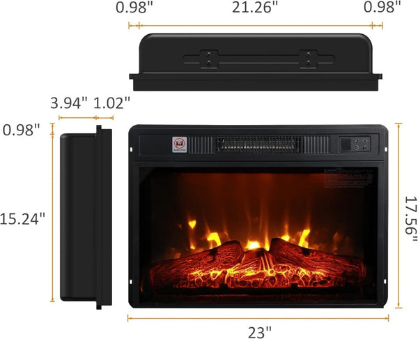 English Elm 23 Inch Electric Fireplace Insert with 3D Infrared Flame Glass View and Remote W2393P195605