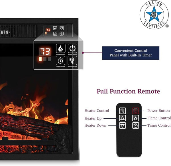 English Elm 23 Inch Electric Fireplace Insert with 3D Infrared Flame Glass View and Remote W2393P195605