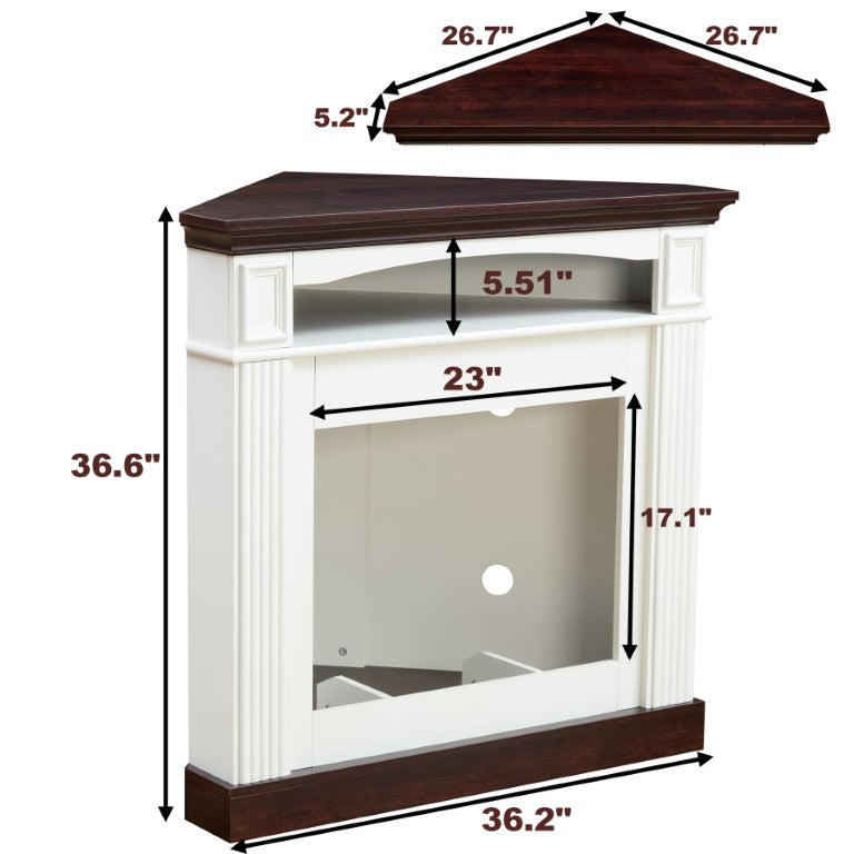 English Elm Corner Mantel Cabinet with 23 Inch Electric Fireplace Insert Farmhouse Wood Carved Design W2393P230132