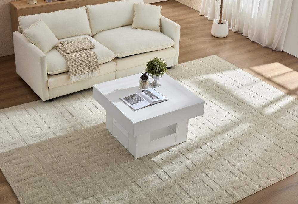 English Elm Rustic Square Coffee Table Scalloped Edge Low Profile Mid-century Living Room Accent White W2393P335845
