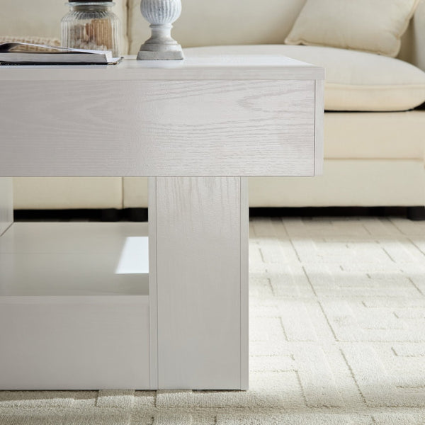 English Elm Rustic Square Coffee Table Scalloped Edge Low Profile Mid-century Living Room Accent White W2393P335845
