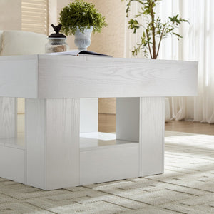 English Elm Rustic Square Coffee Table Scalloped Edge Low Profile Mid-century Living Room Accent White W2393P335845