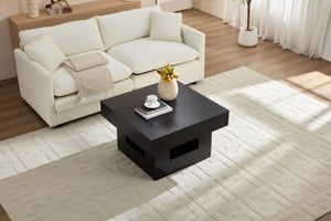 English Elm Rustic Square Coffee Table with Scalloped Edges Low Profile Industrial Living Room W2393P335846