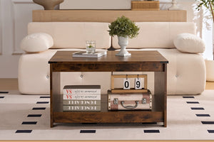 English Elm Coffee Table Square Rustic Wood Farmhouse Design with Semi Open Storage for Living Room W2393P361552