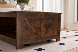 English Elm Coffee Table Square Rustic Wood Farmhouse Design with Semi Open Storage for Living Room W2393P361552