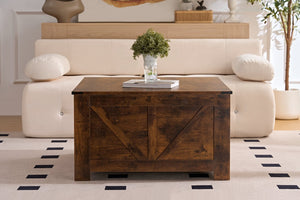 English Elm Coffee Table Square Rustic Wood Farmhouse Design with Semi Open Storage for Living Room W2393P361552