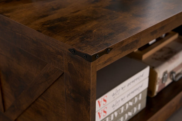English Elm Coffee Table Square Rustic Wood Farmhouse Design with Semi Open Storage for Living Room W2393P361552