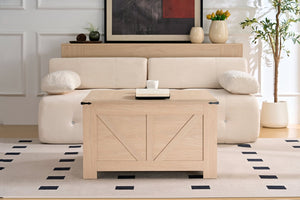 English Elm Coffee Table Square Rustic Wood Farmhouse Design with Half Open Storage Compartment Cream W2393P361558