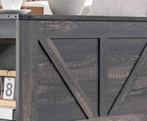 English Elm Coffee Table Square Rustic Wood Farmhouse Design with Half Open Storage Compartment Oak W2393P371007
