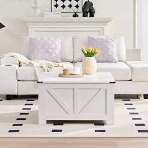 English Elm Coffee Table Square Rustic Wood Farmhouse Design with Half Open Storage Compartment White W2393P378242