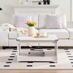 English Elm Coffee Table Square Rustic Wood Farmhouse Design with Half Open Storage Compartment White W2393P378242