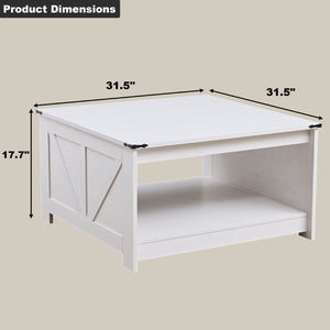English Elm Coffee Table Square Rustic Wood Farmhouse Design with Half Open Storage Compartment White W2393P378242