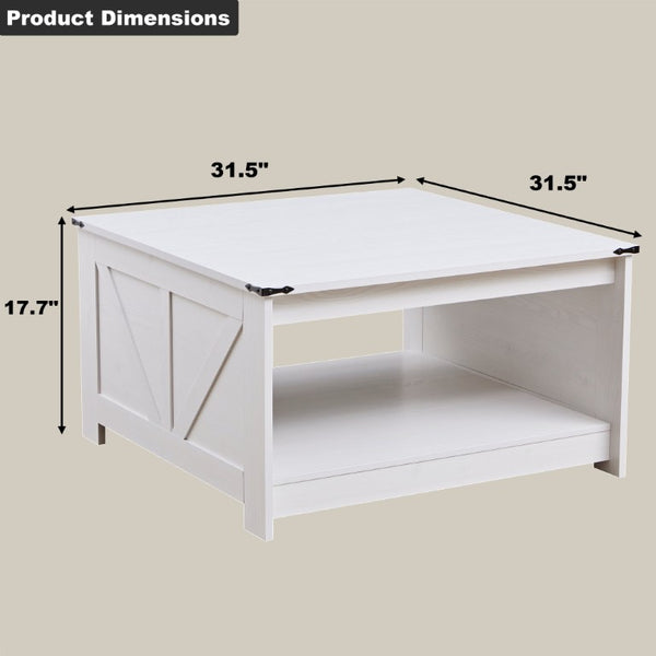 English Elm Coffee Table Square Rustic Wood Farmhouse Design with Half Open Storage Compartment White W2393P378242