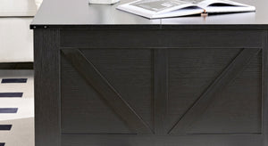 English Elm Coffee Table Square Rustic Wood Farmhouse Design with Half Open Storage Compartment Black W2393P378243