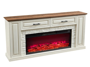 English Elm 70 Inch Farmhouse Entertainment Center with Built in Electric Fireplace and Fluted Panel Storage W2393P525280