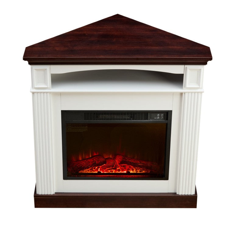 English Elm Corner Electric Fireplace Cabinet with Carved Wood Grain Mantel for Farmhouse Living Spaces W2393S00003