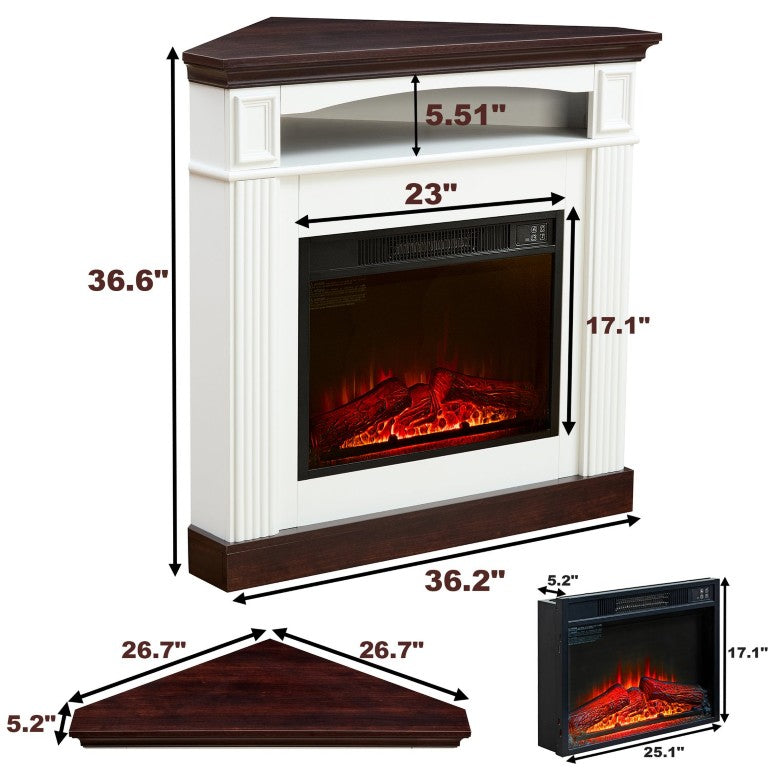 English Elm Corner Electric Fireplace Cabinet with Carved Wood Grain Mantel for Farmhouse Living Spaces W2393S00003