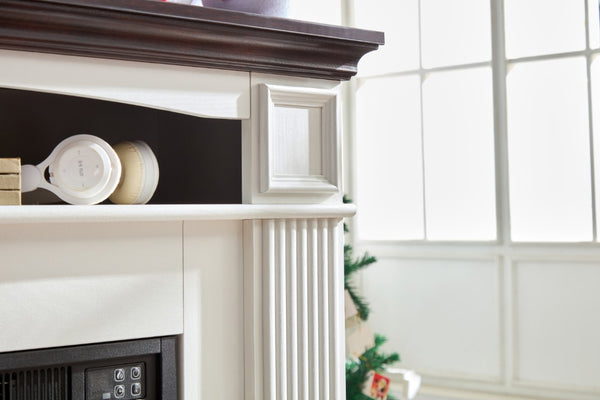 English Elm Electric Fireplace Mantel with Carved Hardwood Surround and LED Flame for Living Rooms W2393S00004