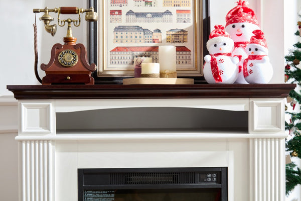 English Elm Electric Fireplace Mantel with Carved Hardwood Surround and LED Flame for Living Rooms W2393S00004