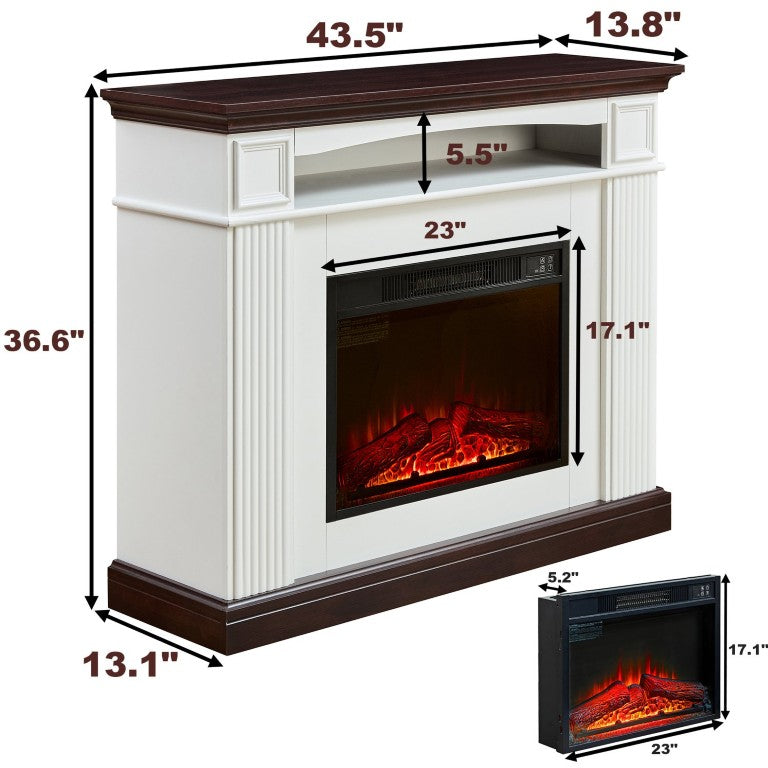 English Elm Electric Fireplace Mantel with Carved Hardwood Surround and LED Flame for Living Rooms W2393S00004