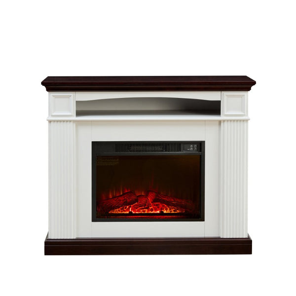 English Elm Electric Fireplace Mantel with Carved Hardwood Surround and LED Flame for Living Rooms W2393S00004