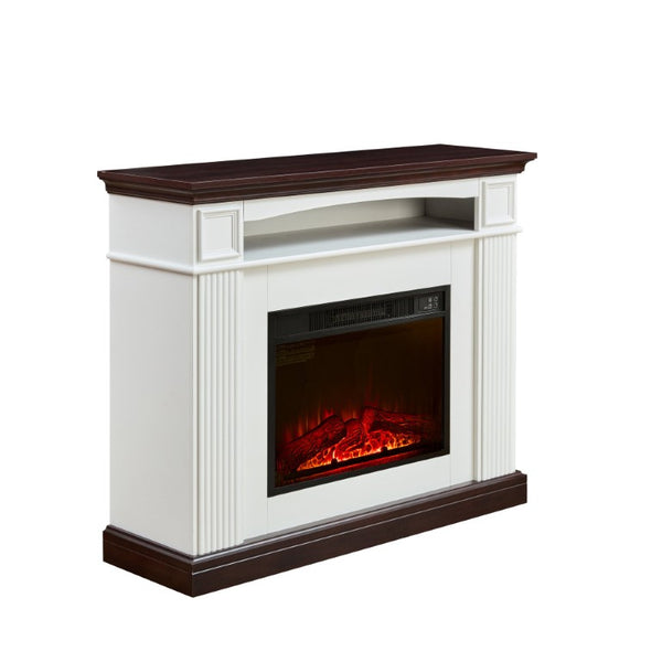 English Elm Electric Fireplace Mantel with Carved Hardwood Surround and LED Flame for Living Rooms W2393S00004