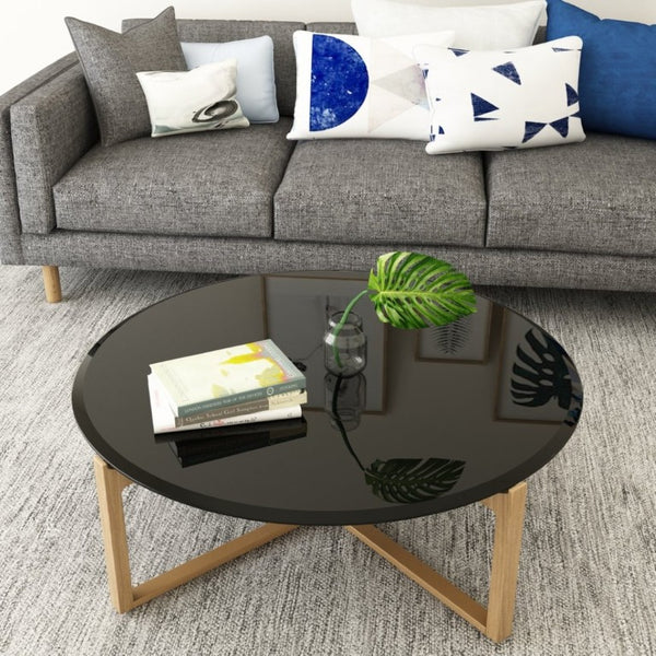 English Elm 38.6 Inch Round Tempered Glass Table Top with Polished Beveled Edge for Indoor Outdoor Use W241P248367