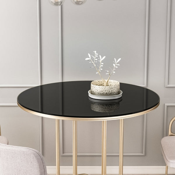 English Elm 36 Inch Black Tempered Glass Round Table Top Polished Edge for Dining or Patio W241P248392