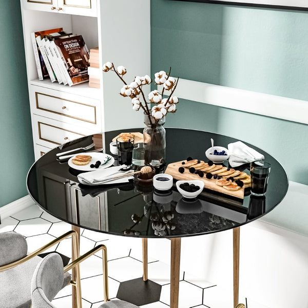 English Elm 36 Inch Black Tempered Glass Round Table Top Polished Edge for Dining or Patio W241P248392